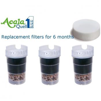 6 meses de suministro de cartuchos de filtro de agua AcalaQuell para AcalaQuell ONE/ AcalaQuell Swing, incluyendo 1 Micro Esponja | 3 cartuchos de filtro de agua