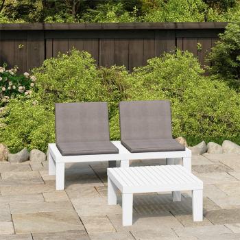 2 Piece White Plastic Garden Lounge Set with Cushions