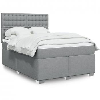 Cama Box Spring con Colchón de Tela Gris Claro 140x190 cm