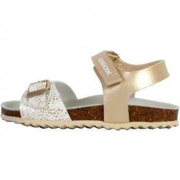 Sandalias Geox para Niña Modelo J Adriel G. Color Blanco y Dorado Iridiscente con Cierre de Velcro