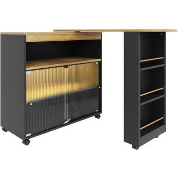 Mesa Bartisch Extensible con Almacenamiento y Escritorio de Esquina Reversible con Toma de Corriente y Tira LED para Juegos