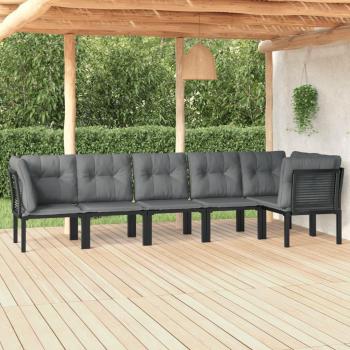 vidaXL 6-Piece Black and Grey Poly Rattan Garden Lounge Set