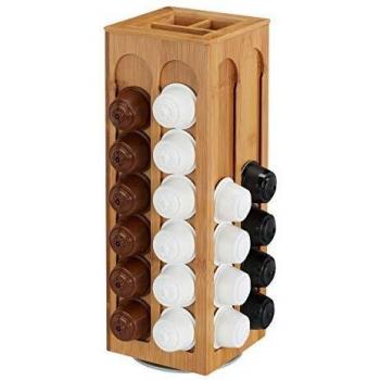 Soporte Giratorio para Cápsulas de Dolce Gusto en Bambú, Dispensador Natural, 40.5 x 14 x 14 cm