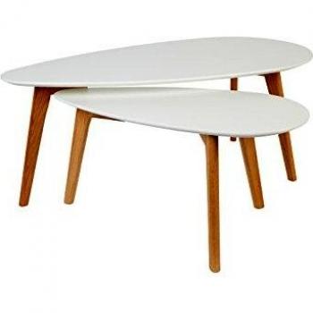 Juego de 2 mesas auxiliares de madera blanca con diseño moderno