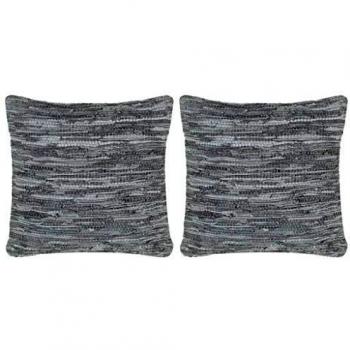 vidaXL 2X Cojines Decoración Cama Sofá Salón Silla Sillón Diseño Original Estilo Chindi Vintage Retro Funda Extraíble Cuero + Reverso Algodón Gris