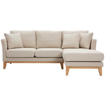 Sofá chaise longue a la derecha beige y madera clara 4 plazas desenfundable Oslo