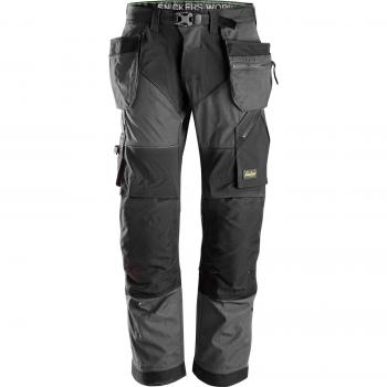 Snickers Workwear 6902 Pantalones largos de trabajo FlexiWork con bolsillos flotantes en gris acero/negro, Talla 046