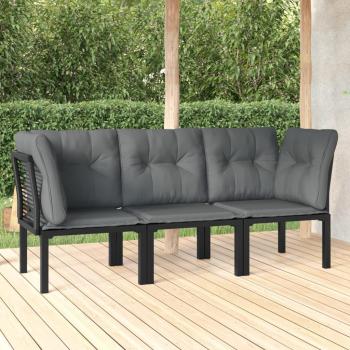 vidaXL 3 Piece Black and Grey Poly Rattan Garden Lounge Set