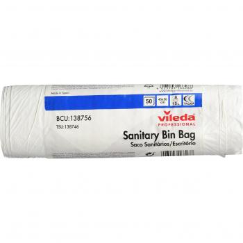 Vileda Rollo de Bolsas de Basura Sanitarias, Color Blanco - 50 Bolsas