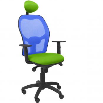 PIQUERAS Y CRESPO Modelo Jorquera - Silla de oficina ergonómica con mecanismo sincro, brazos regulables y ajustable en altura - Respaldo de malla transpirable en color azul y asiento tapizados en tejido BALI color pistacho