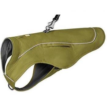 RUFFWEAR Combo Abrigo y Arnés Overcoat Fuse 2 en 1, Chaqueta con Forro de Vellón para Perros - Verde Cedro, XL