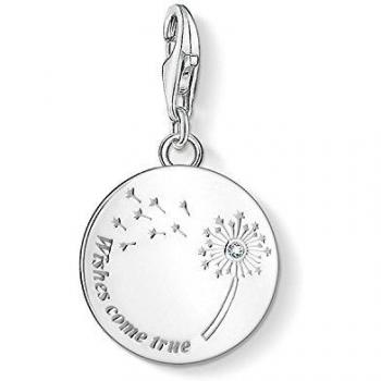 Thomas Sabo Colgante charm para mujer con diseño de flor de diente de león e inscripción Wishes Come True plata de ley 925, 1457-051-21