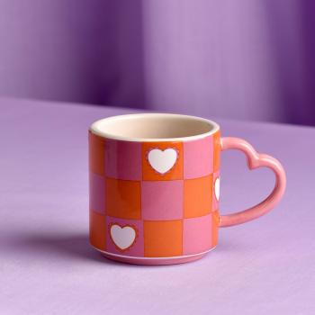 Taza cuadros y corazón flor de frambuesa Raspberry Blossom 8x13x8 Cms