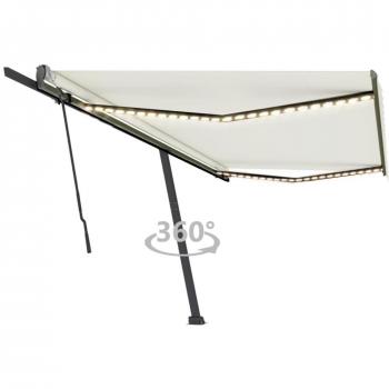 Toldo retráctil manual con luz LED crema 500x300 cm