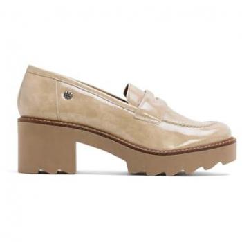 Mocasines de Piel Charol Taupe con Tacón para Mujer Porronet Maddy