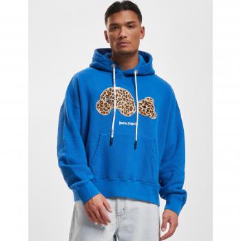 Palm Angels Leopard Print Hooded Sweatshirt, Blue, Male, Size: L