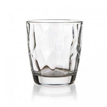 Vaso Bajo Diamond 30 cl - Juego de 6 unidades, Vidrio Transparente con Relieve, Fabricado en Italia