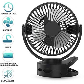 Mini Ventilador USB Portátil con Temporizador, Silencioso Ventilador Mesa con Bateria Recargable, Ventilador Pinza Pequeño para Escritorio, Cochecito de Bebé/Cama/Camping/Coche/Oficina/Aire Libre
