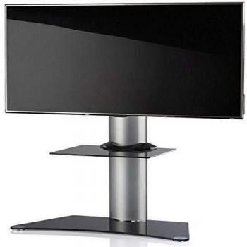VCM Zental - Soporte vertical de TV Zental, cristal negro con estantes, plata