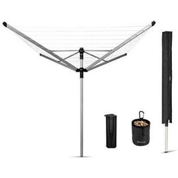Brabantia Lift-O-Matic Advance Tendedero de Jardín con Soporte para Hormigón y Accesorios, Acero Inoxidable, 50 m de cuerda