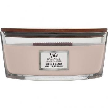 Woodwick Vanilla & Sea Salt Scented Candle with Wooden Wick (Hearthwick) 453.6 g, Burn Time: Up to 50 Hours