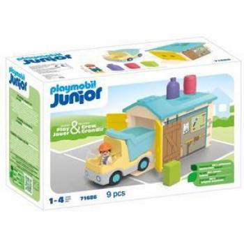 Playmobil - Camión de construcción con garaje, incluye un camión de construcción y un garaje, diseñado para niños a partir de 2 años, fomenta la creatividad y el juego imaginativo, piezas seguras y duraderas