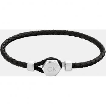 Pulsera de hombre Calvin Klein de acero y cuero negro, modelo 35000260