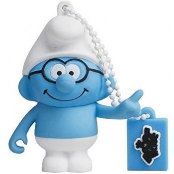 Tribe Los Pitufos Sabio - Memoria USB 2.0 de 8 GB Pendrive Flash Drive de goma con llavero, color azul