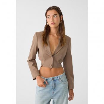 Brown Cropped Blazer with Buckle Detail - Size L