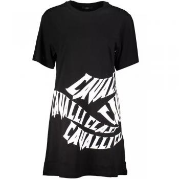 Elegant Printed Short Sleeve Dress - XS, Cavalli Class, Short Dresses, female, Black, Size: XS Stylish Black Cotton Dress