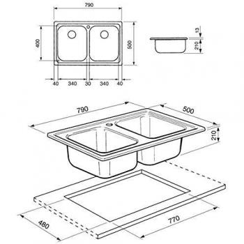 Smeg SP792 - 2 Serie Alba Fregadero Empotrable Acero Inoxidable Satinado Con 2 Cajas Medidas 79x50 cm