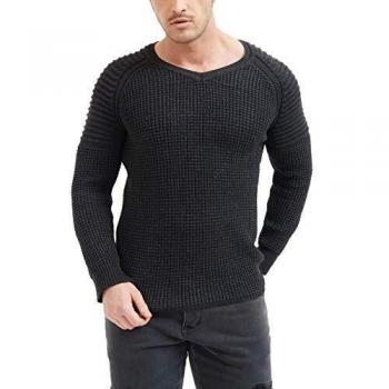 trueprodigy Casual Hombre Marca suéter Cuerda Basico Ropa Retro Vintage Rock Vestir Moda Cuello v Manga Larga Slim fit Designer Fashion, Colores:Anthracite, Tamaño:XL