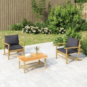 vidaXL 3-Piece Dark Grey Bamboo Garden Lounge Set with Cushions