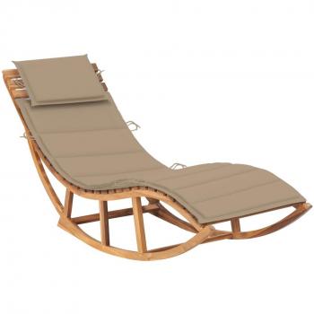 Tumbona mecedora de madera maciza de teca con cojín en color antracita, gris y crema, ideal para jardín, playa, piscina y terraza