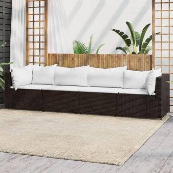 vidaXL 4-Piece Brown Poly Rattan Garden Lounge Set with Cushions