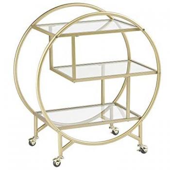 Carrito de Cocina Metal Dorado Vidrio 50 x 34 cm con Ruedas y 3 Estantes Glamour Colton