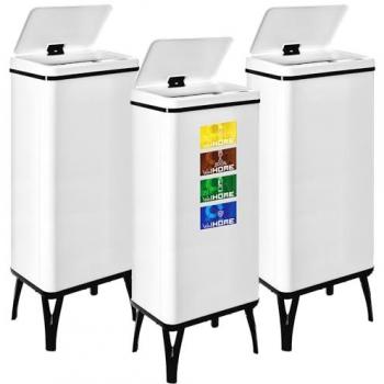 Cubo de Basura Inteligente Wellhome 60L, 3 unidades, dimensiones: 35,5x26x95,5 cm, color blanco, incluye etiquetas magnéticas