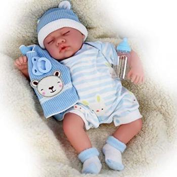 The Magic Toy Shop Bibi Doll - 20 Realistic Reborn Handmade Sleeping or Open Eyes Baby Girl / Boy Doll with Dummy & Feeding Bottle