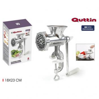 Picadora de Carne Manual Clásica Quttin, Aluminio, Soporte de Mesa, Trituradora de Mano con Abrazadera para Carne y Verduras, Ideal para Hacer Barbacoa, Salami y Hot Dogs, Dimensiones