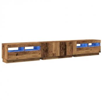 Mueble TV con luces LED de madera envejecida 260x35x40 cm en madera de ingeniería