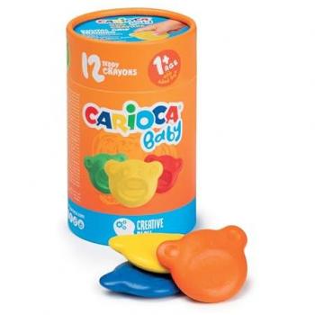 Ceras de Color Carioca Teddy - Caja de 12 Ceras para Niños a Partir de 12 Meses - Diseñadas para Entrenar el Agarre Digital