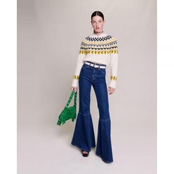 Maje High Rise Flare Jeans for Women with Five Pockets - Blue Size 4 US