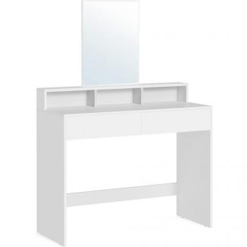 Tocador moderno blanco brillante con espejo grande, mesa de maquillaje, gabinete de almacenamiento con 2 cajones y 3 compartimentos - Vasagle