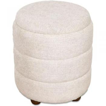 Puff Almacenaje 42cm Tela Lino Beige Nube Poliester 42x48x42