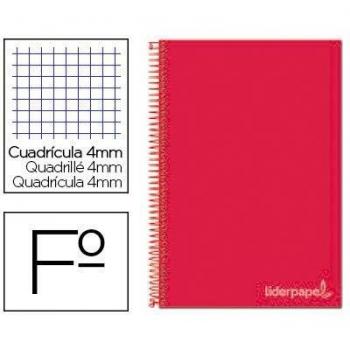 Cuaderno espiral liderpapel folio witty tapa dura 80h 75gr cuadro 4mm con margen color rojo.