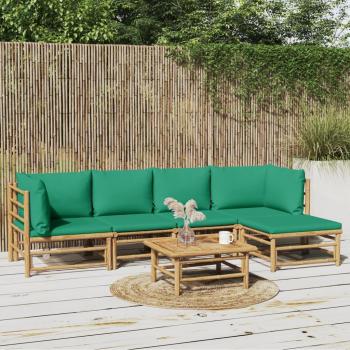 6-Piece Bamboo Garden Lounge Set with Green Cushions
