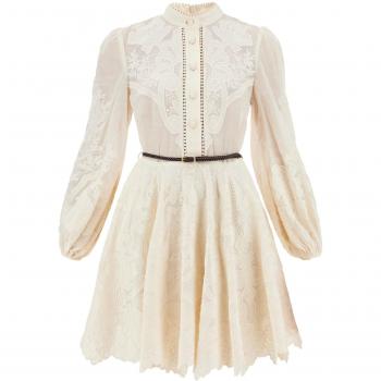 Zimmermann Women's Embroidered Linen Mini Dress in Beige | Size L | 1445DSS242CRM
