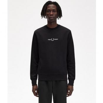 Sudadera Fred Perry Hombre Bordado Logo Negro Cuello Redondo
