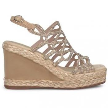 Sandalias de cuña de mujer Alma en Pena V240986 en ante con puntera cuadrada y detalle de pedrería - Talla 41