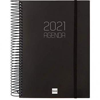 Finocam - Agenda 2021 1 Día página Espiral Opaque Negro Español - 175 x 212 mm
